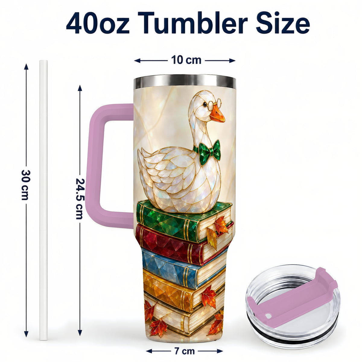 #pl[40oz|Pink] Jeweled Bookish Goose 40oz Tumbler with Handle, Autumn Travel Cup