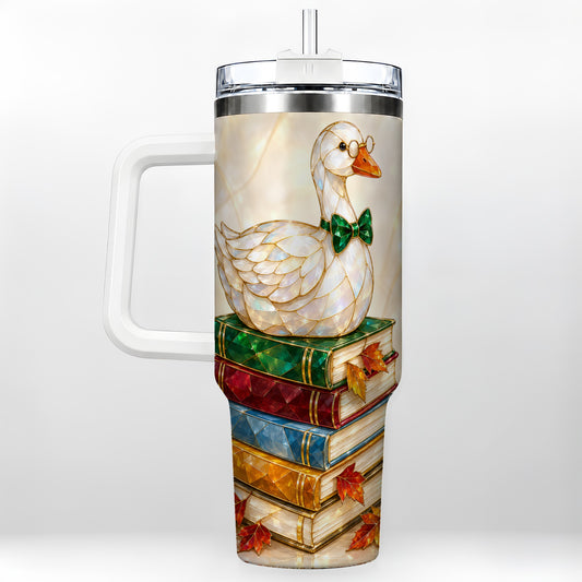 Jeweled Bookish Goose 40oz Tumbler with Handle, Autumn Travel Cup