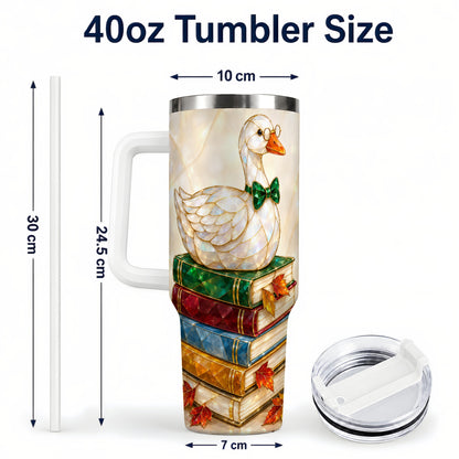 #pl[40oz|White] Jeweled Bookish Goose 40oz Tumbler with Handle, Autumn Travel Cup