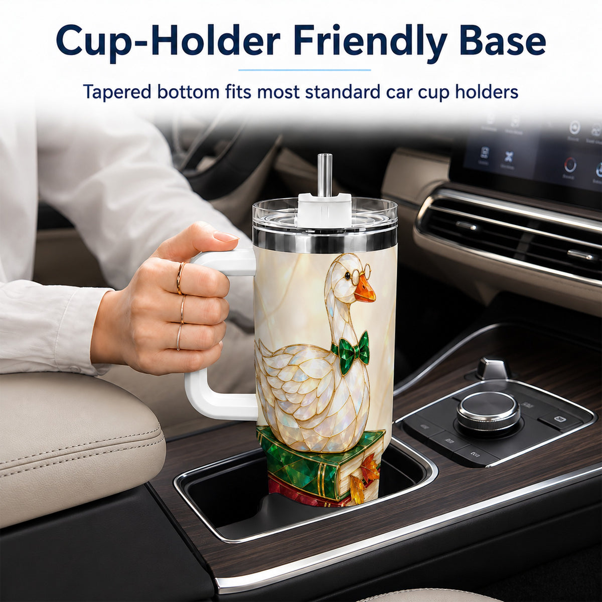 #pl[40oz|White] Jeweled Bookish Goose 40oz Tumbler with Handle, Autumn Travel Cup
