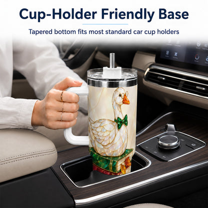 #pl[40oz|White] Jeweled Bookish Goose 40oz Tumbler with Handle, Autumn Travel Cup