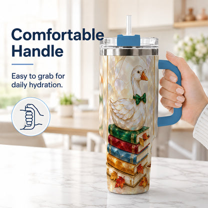 #pl[40oz|Blue] Bookish Bird 40oz Tumbler with Handle, Autumn Stainless Steel Travel Cup