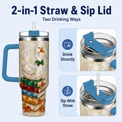 #pl[40oz|Blue] Bookish Bird 40oz Tumbler with Handle, Autumn Stainless Steel Travel Cup