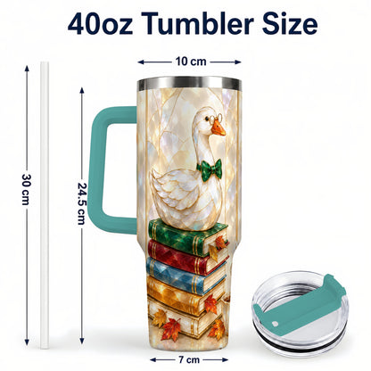 #pl[40oz|Green] Bookish Bird 40oz Tumbler with Handle, Autumn Stainless Steel Travel Cup