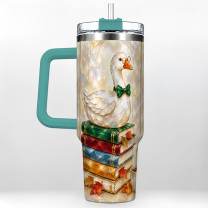 #pl[40oz|Green] Bookish Bird 40oz Tumbler with Handle, Autumn Stainless Steel Travel Cup