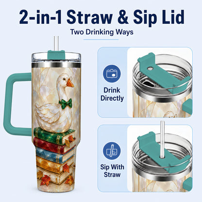 #pl[40oz|Green] Bookish Bird 40oz Tumbler with Handle, Autumn Stainless Steel Travel Cup