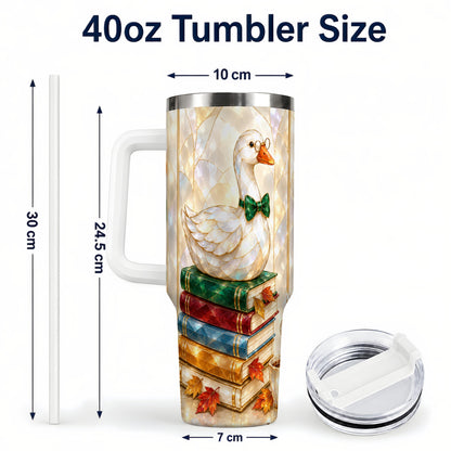 #pl[40oz|White] Bookish Bird 40oz Tumbler with Handle, Autumn Stainless Steel Travel Cup