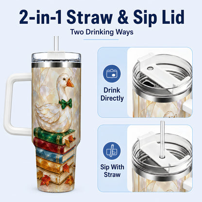 #pl[40oz|White] Bookish Bird 40oz Tumbler with Handle, Autumn Stainless Steel Travel Cup
