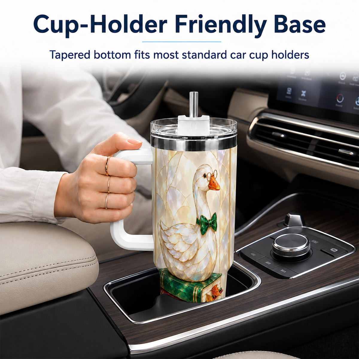 #pl[40oz|White] Bookish Bird 40oz Tumbler with Handle, Autumn Stainless Steel Travel Cup