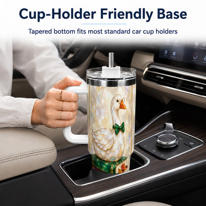 #pl[40oz|White] Bookish Bird 40oz Tumbler with Handle, Autumn Stainless Steel Travel Cup