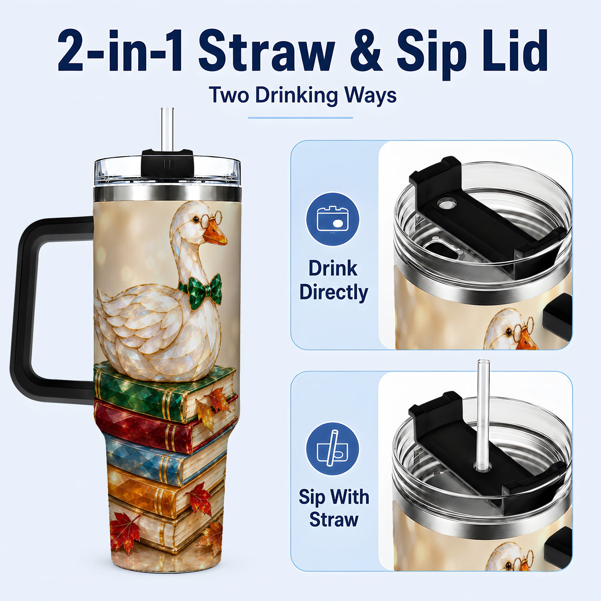 #pl[40oz|Black] Golden Book Bird 40oz Tumbler with Handle, Reader Stainless Steel Cup
