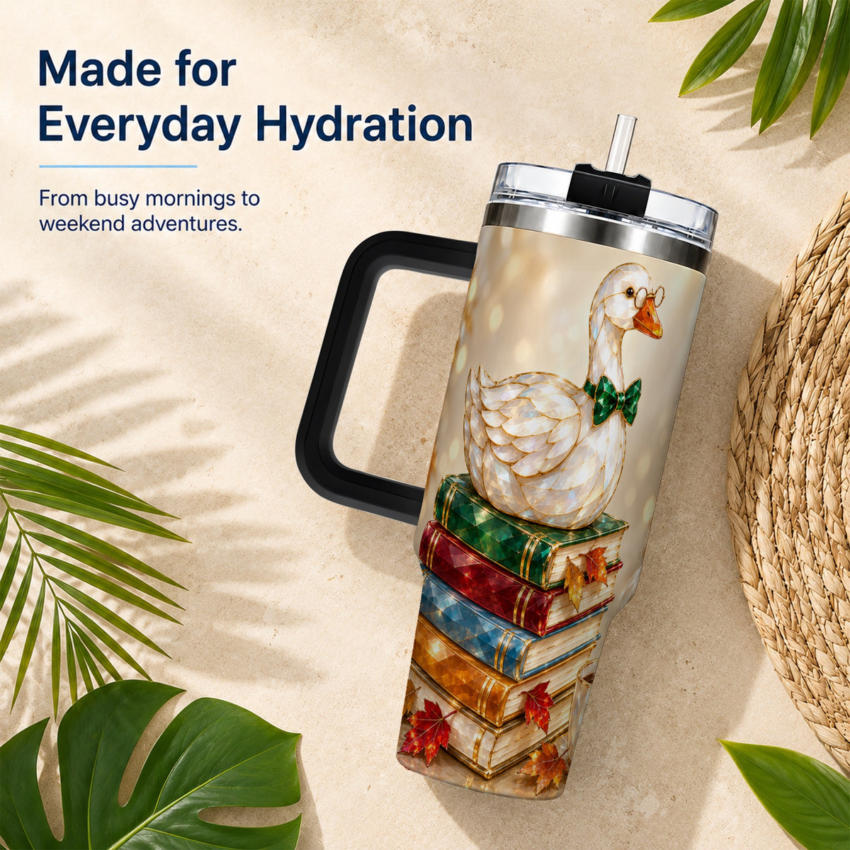 #pl[40oz|Black] Golden Book Bird 40oz Tumbler with Handle, Reader Stainless Steel Cup