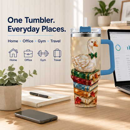#pl[40oz|Blue] Golden Book Bird 40oz Tumbler with Handle, Reader Stainless Steel Cup