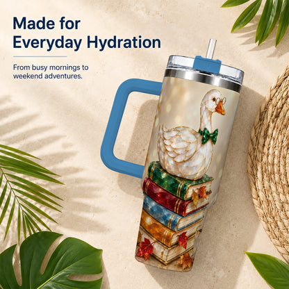 #pl[40oz|Blue] Golden Book Bird 40oz Tumbler with Handle, Reader Stainless Steel Cup