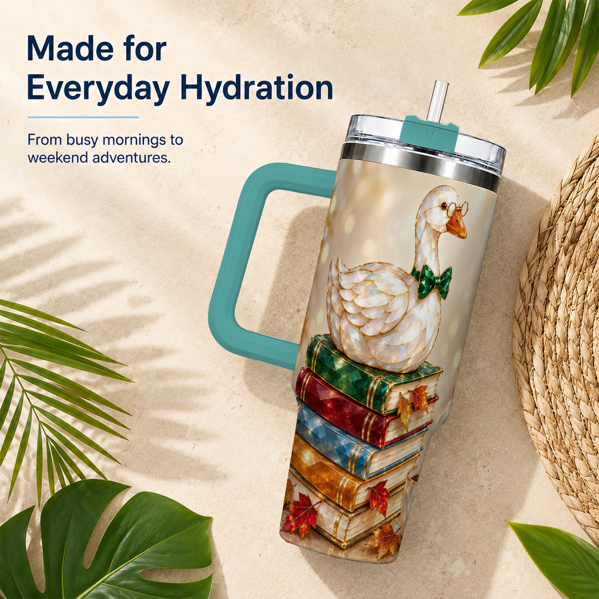 #pl[40oz|Green] Golden Book Bird 40oz Tumbler with Handle, Reader Stainless Steel Cup