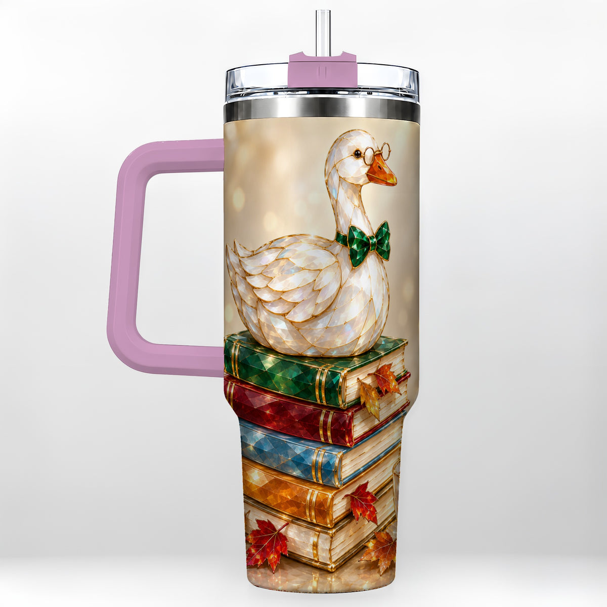 #pl[40oz|Pink] Golden Book Bird 40oz Tumbler with Handle, Reader Stainless Steel Cup