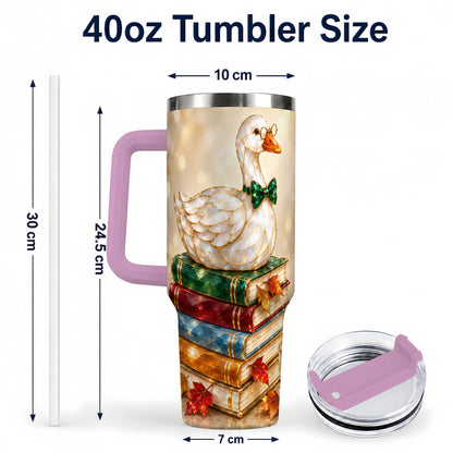 #pl[40oz|Pink] Golden Book Bird 40oz Tumbler with Handle, Reader Stainless Steel Cup
