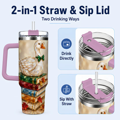 #pl[40oz|Pink] Golden Book Bird 40oz Tumbler with Handle, Reader Stainless Steel Cup