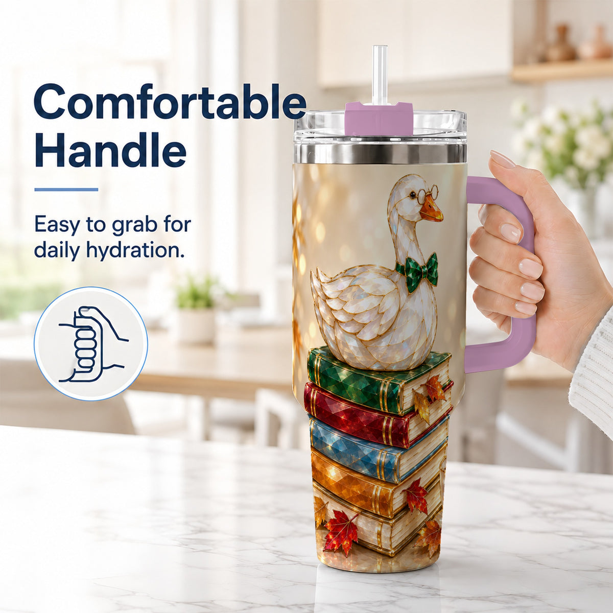 #pl[40oz|Pink] Golden Book Bird 40oz Tumbler with Handle, Reader Stainless Steel Cup