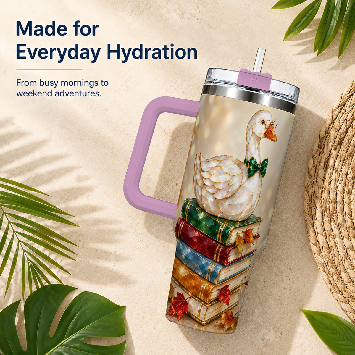 #pl[40oz|Pink] Golden Book Bird 40oz Tumbler with Handle, Reader Stainless Steel Cup
