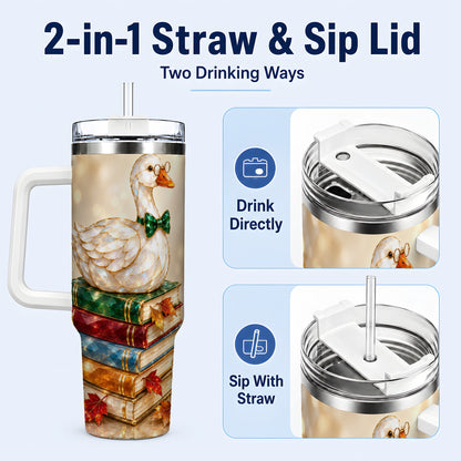 #pl[40oz|White] Golden Book Bird 40oz Tumbler with Handle, Reader Stainless Steel Cup