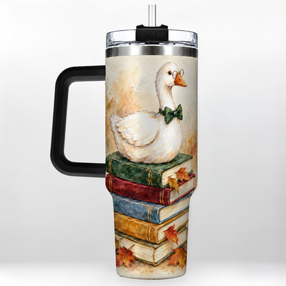#pl[40oz|Black] Watercolor Book Bird 40oz Tumbler with Handle, Autumn Travel Cup