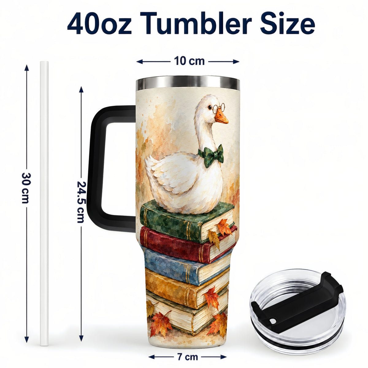 #pl[40oz|Black] Watercolor Book Bird 40oz Tumbler with Handle, Autumn Travel Cup
