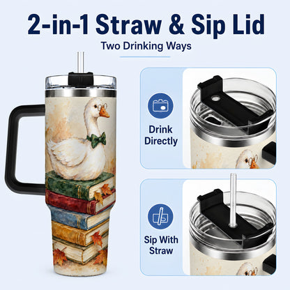 #pl[40oz|Black] Watercolor Book Bird 40oz Tumbler with Handle, Autumn Travel Cup