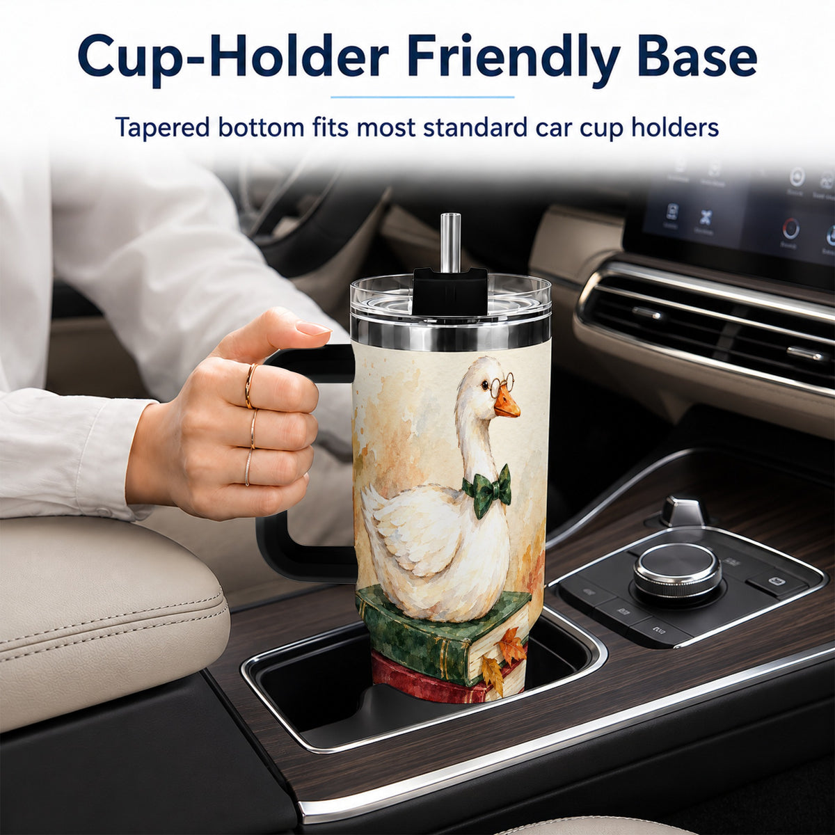 #pl[40oz|Black] Watercolor Book Bird 40oz Tumbler with Handle, Autumn Travel Cup
