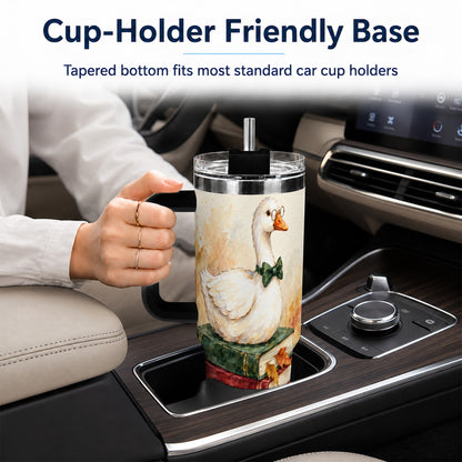 #pl[40oz|Black] Watercolor Book Bird 40oz Tumbler with Handle, Autumn Travel Cup