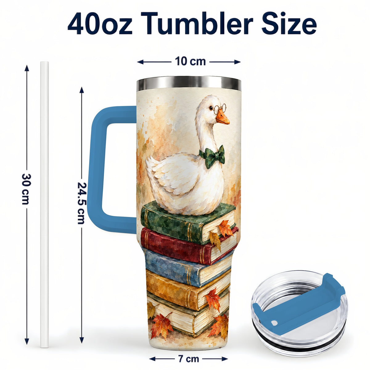 #pl[40oz|Blue] Watercolor Book Bird 40oz Tumbler with Handle, Autumn Travel Cup