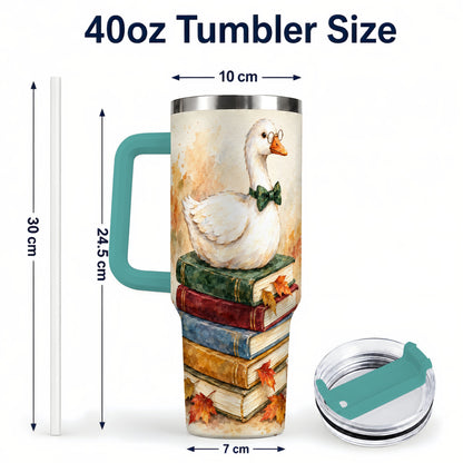 #pl[40oz|Green] Watercolor Book Bird 40oz Tumbler with Handle, Autumn Travel Cup
