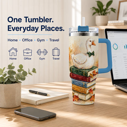 #pl[40oz|Blue] Watercolor Book Bird 40oz Tumbler with Handle, Autumn Travel Cup