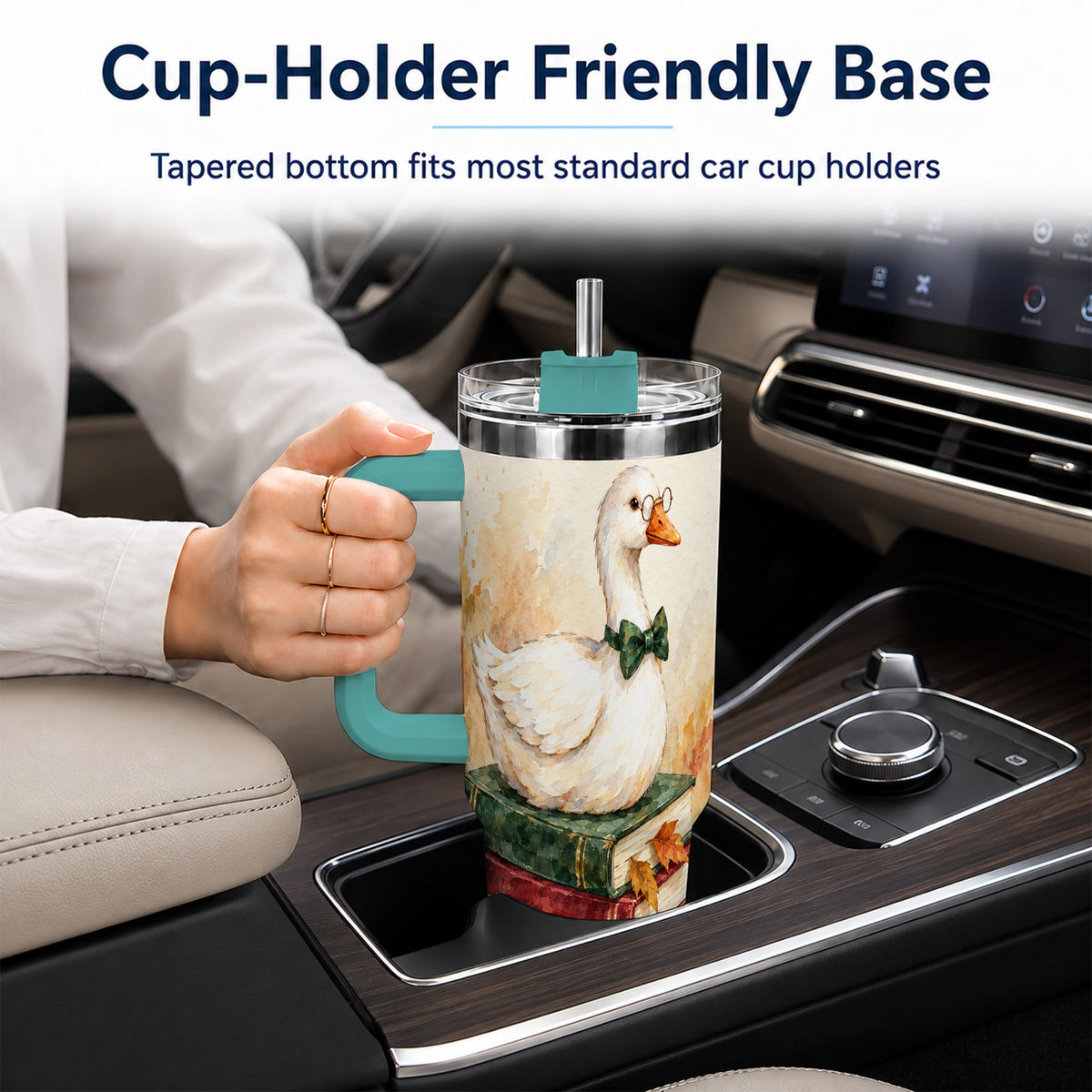 #pl[40oz|Green] Watercolor Book Bird 40oz Tumbler with Handle, Autumn Travel Cup