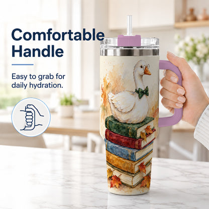 #pl[40oz|Pink] Watercolor Book Bird 40oz Tumbler with Handle, Autumn Travel Cup