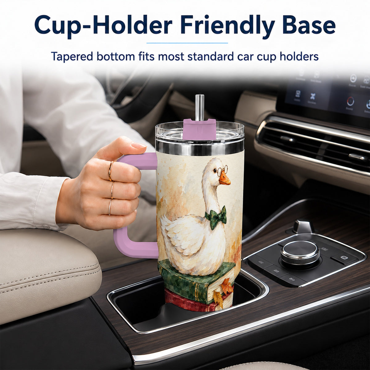 #pl[40oz|Pink] Watercolor Book Bird 40oz Tumbler with Handle, Autumn Travel Cup