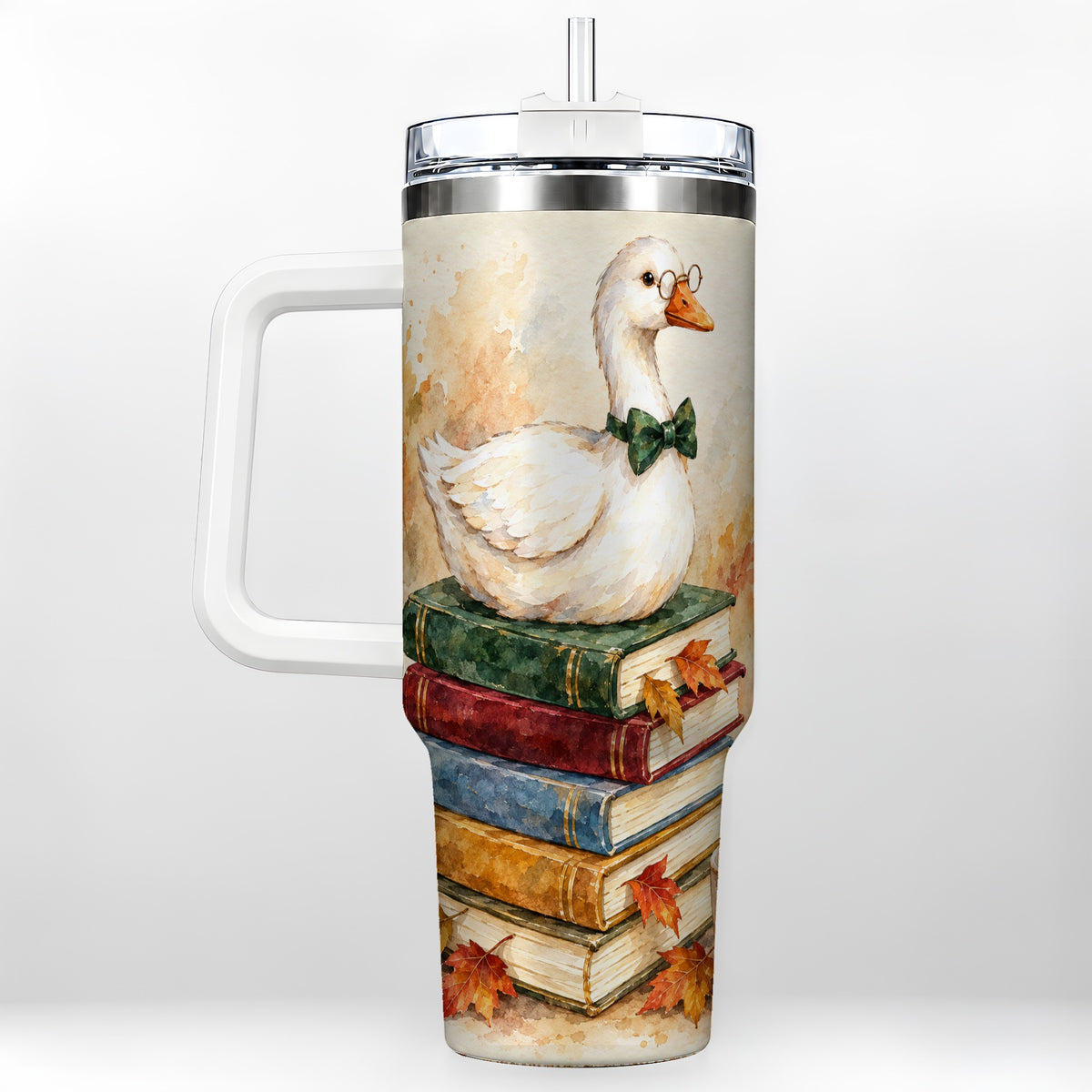 Watercolor Book Bird 40oz Tumbler with Handle, Autumn Travel Cup