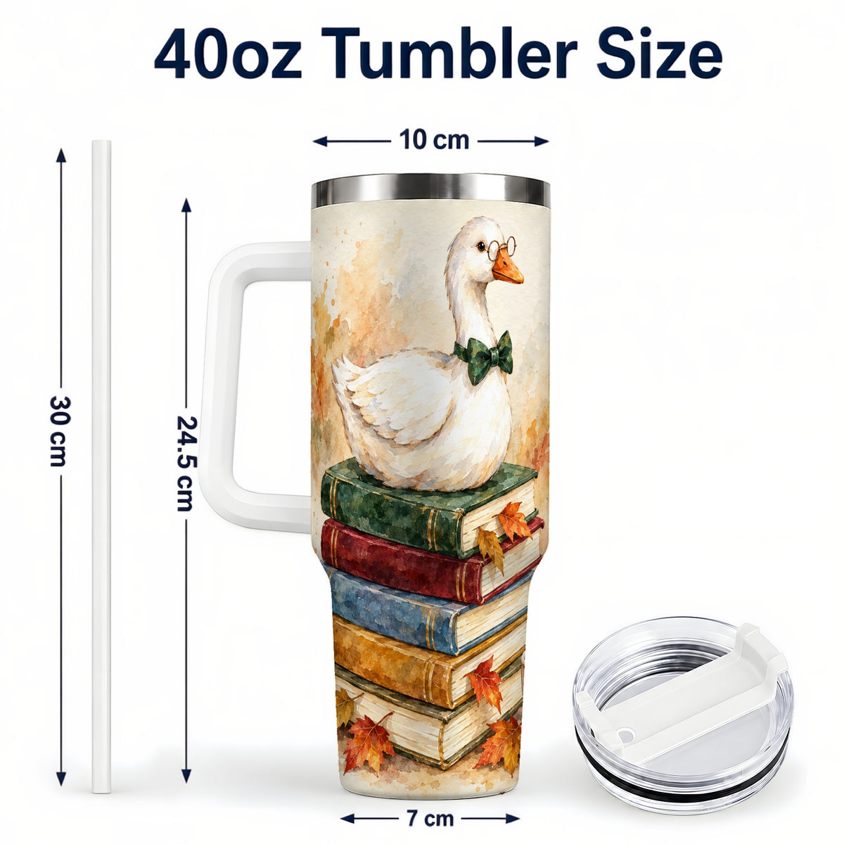 #pl[40oz|White] Watercolor Book Bird 40oz Tumbler with Handle, Autumn Travel Cup