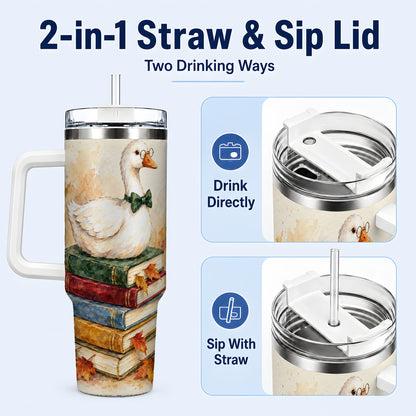 #pl[40oz|White] Watercolor Book Bird 40oz Tumbler with Handle, Autumn Travel Cup