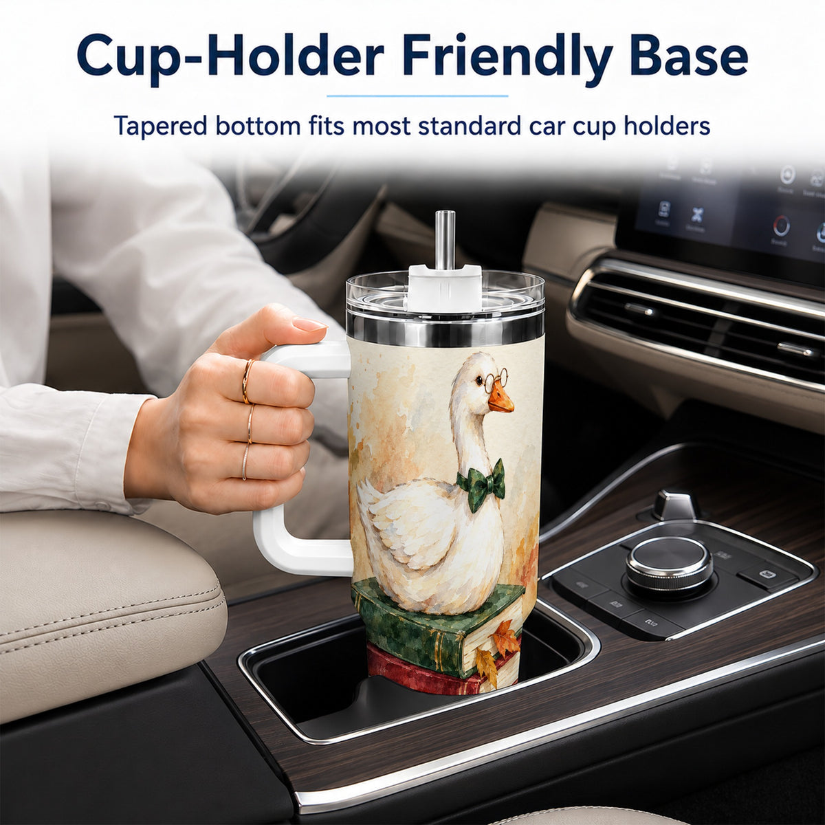 #pl[40oz|White] Watercolor Book Bird 40oz Tumbler with Handle, Autumn Travel Cup