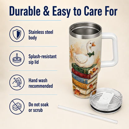 #pl[40oz|White] Watercolor Book Bird 40oz Tumbler with Handle, Autumn Travel Cup