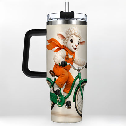 #pl[40oz|Black] Cycling Lamb 40oz Tumbler with Handle, Bicycle Stainless Steel Travel Cup