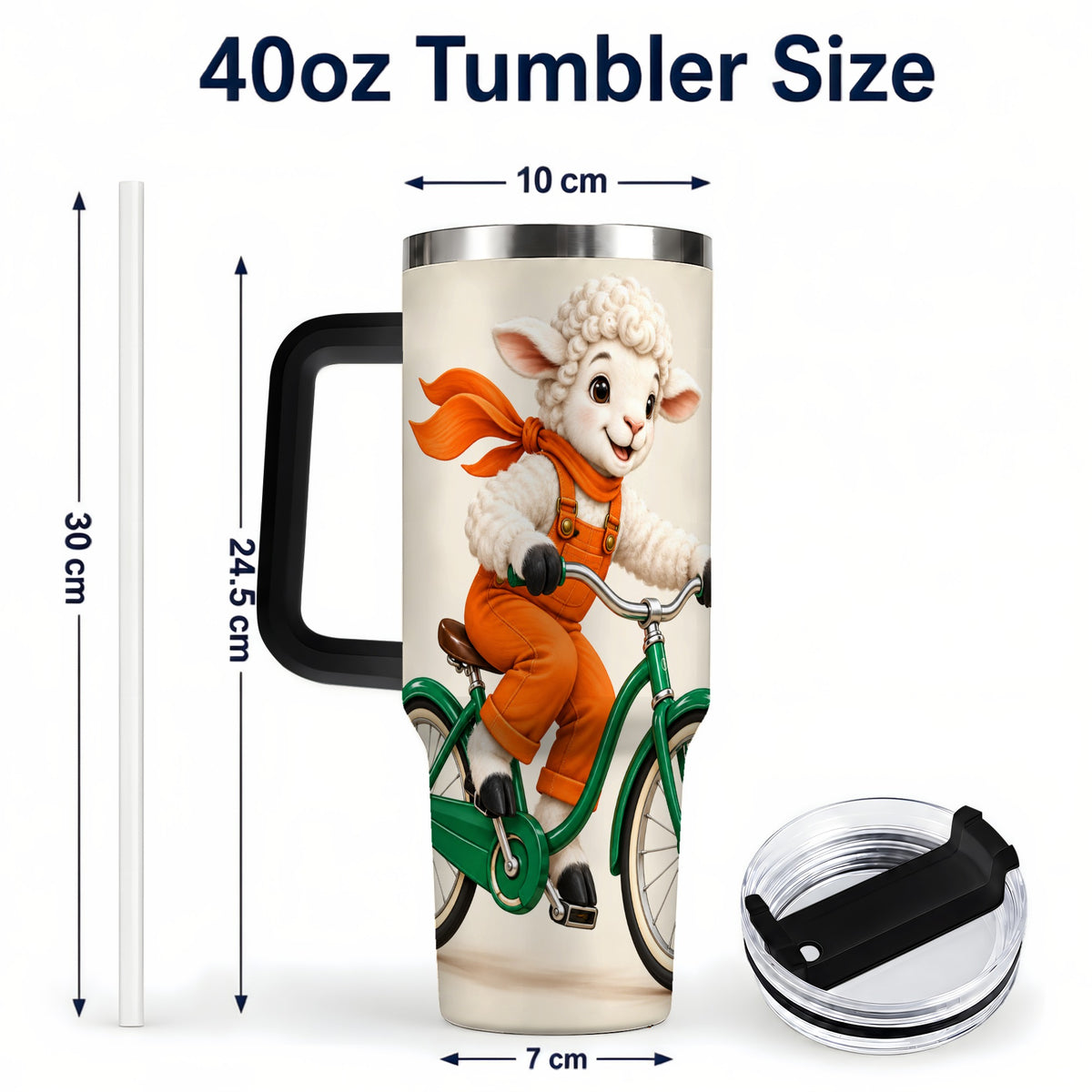 #pl[40oz|Black] Cycling Lamb 40oz Tumbler with Handle, Bicycle Stainless Steel Travel Cup