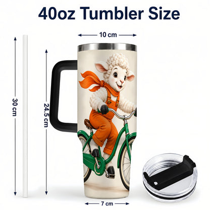 #pl[40oz|Black] Cycling Lamb 40oz Tumbler with Handle, Bicycle Stainless Steel Travel Cup