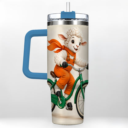 #pl[40oz|Blue] Cycling Lamb 40oz Tumbler with Handle, Bicycle Stainless Steel Travel Cup