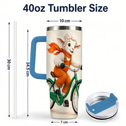 #pl[40oz|Blue] Cycling Lamb 40oz Tumbler with Handle, Bicycle Stainless Steel Travel Cup
