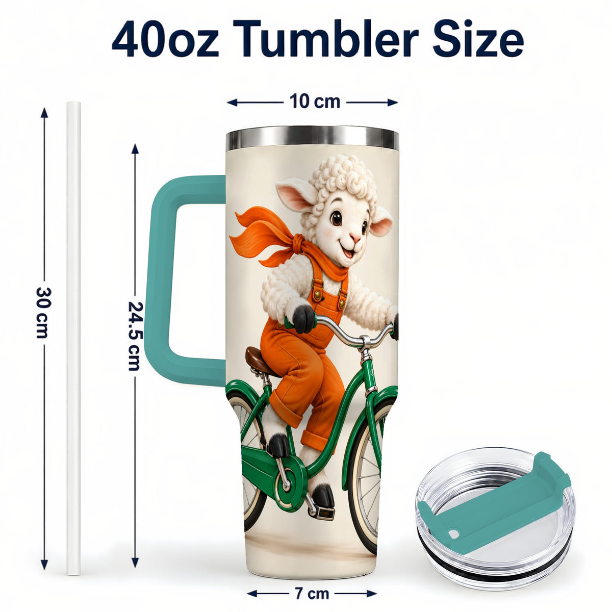 #pl[40oz|Green] Cycling Lamb 40oz Tumbler with Handle, Bicycle Stainless Steel Travel Cup