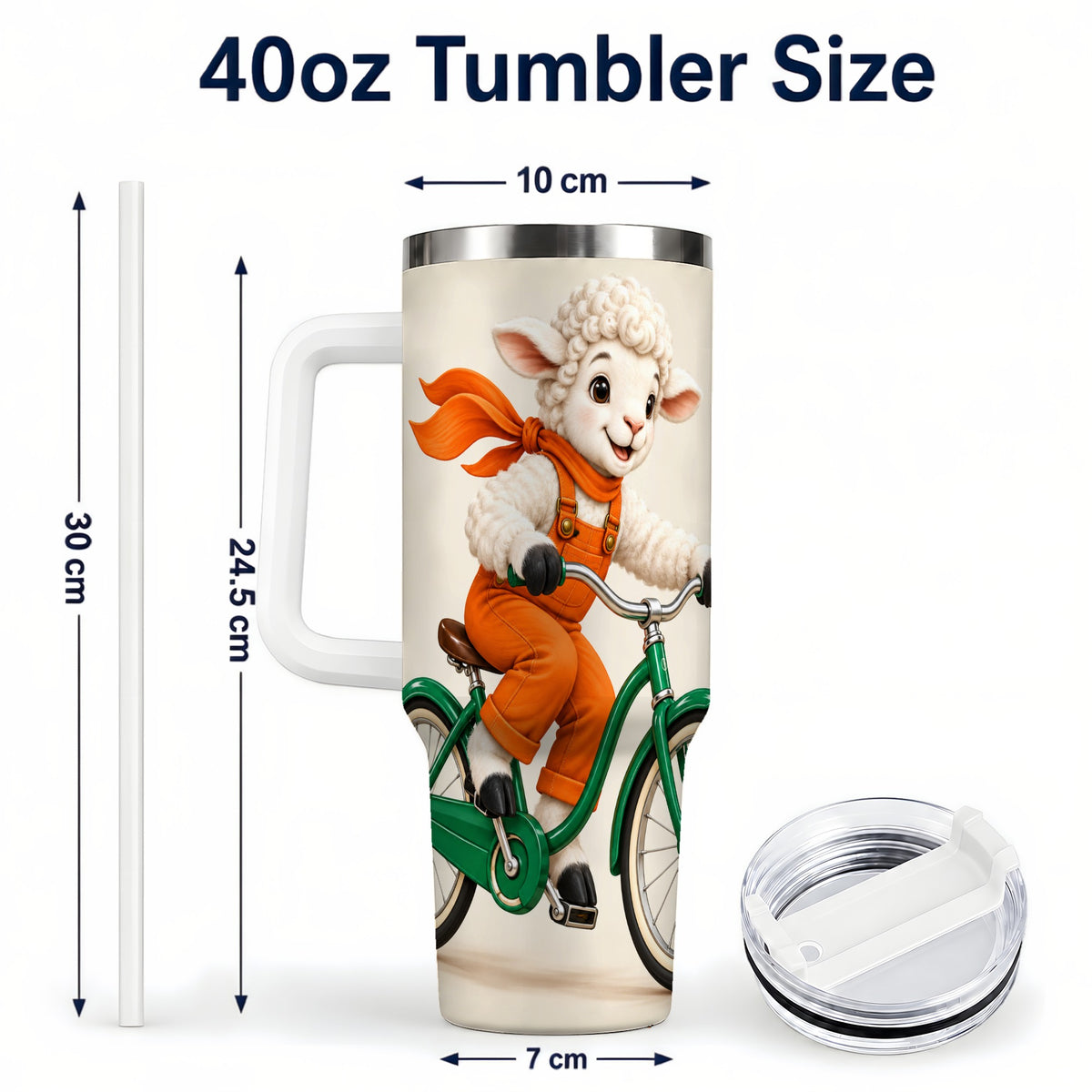 #pl[40oz|White] Cycling Lamb 40oz Tumbler with Handle, Bicycle Stainless Steel Travel Cup