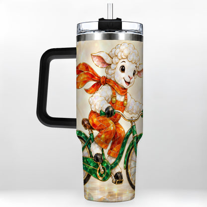 #pl[40oz|Black] Crystal Cycling Lamb 40oz Tumbler with Handle, Stainless Steel Travel Cup