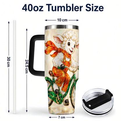 #pl[40oz|Black] Crystal Cycling Lamb 40oz Tumbler with Handle, Stainless Steel Travel Cup